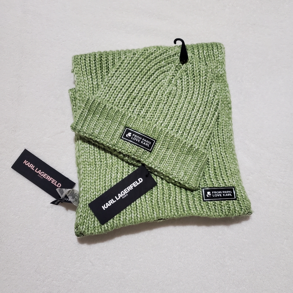 Karl Lagerfeld Logo Patch Beanie And Scarf